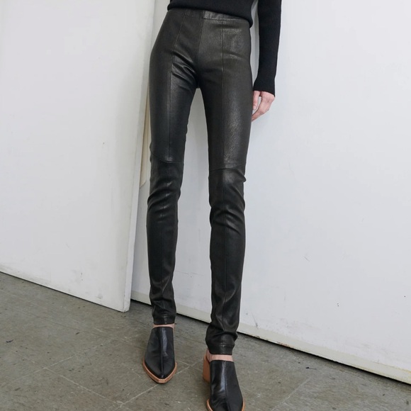 ZERO + Maria Cornejo Black Leather One Seam Stretch Leather Pants Sz 4 - Picture 1 of 12